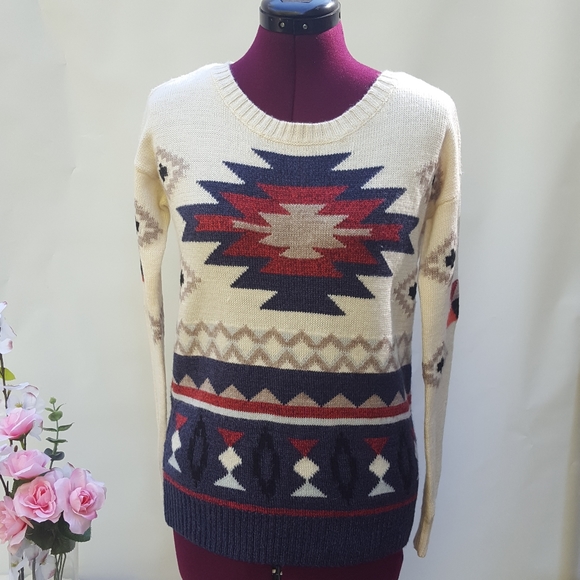 American Eagle Outfitters Southwestern Sweater Blue Red Ivory Women's Size XS - Picture 8 of 9